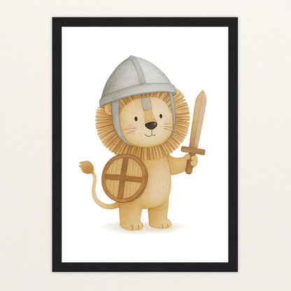 Leo der Löwe - Motiv: "Ritter" Poster mit Holzrahmen von tinylearner