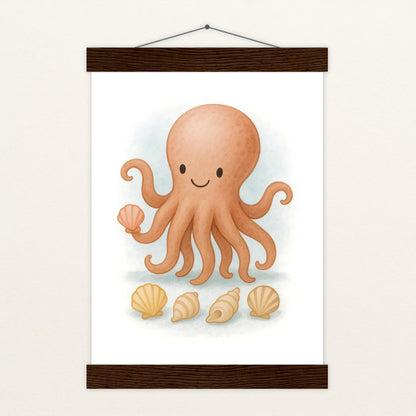 Tilli der Tintenfisch - Motiv: "Muscheln" Poster mit Leisten von tinylearner
