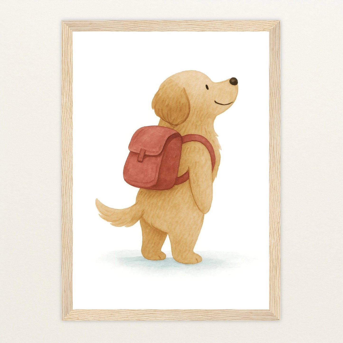 Hugo der Hund - Motiv: "Rucksack" Poster mit Holzrahmen von tinylearner
