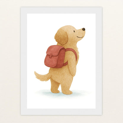 Hugo der Hund - Motiv: "Rucksack" Poster mit Holzrahmen von tinylearner
