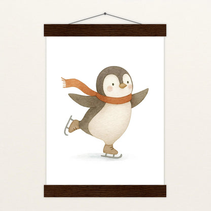 Pia der Pinguin - Motiv: "Eislaufen" Poster mit Leisten von tinylearner