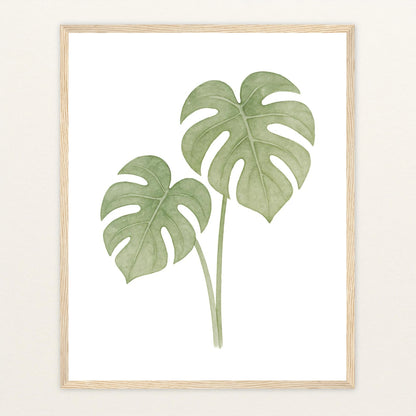 Monstera-Blätter Poster mit Holzrahmen von tinylearner
