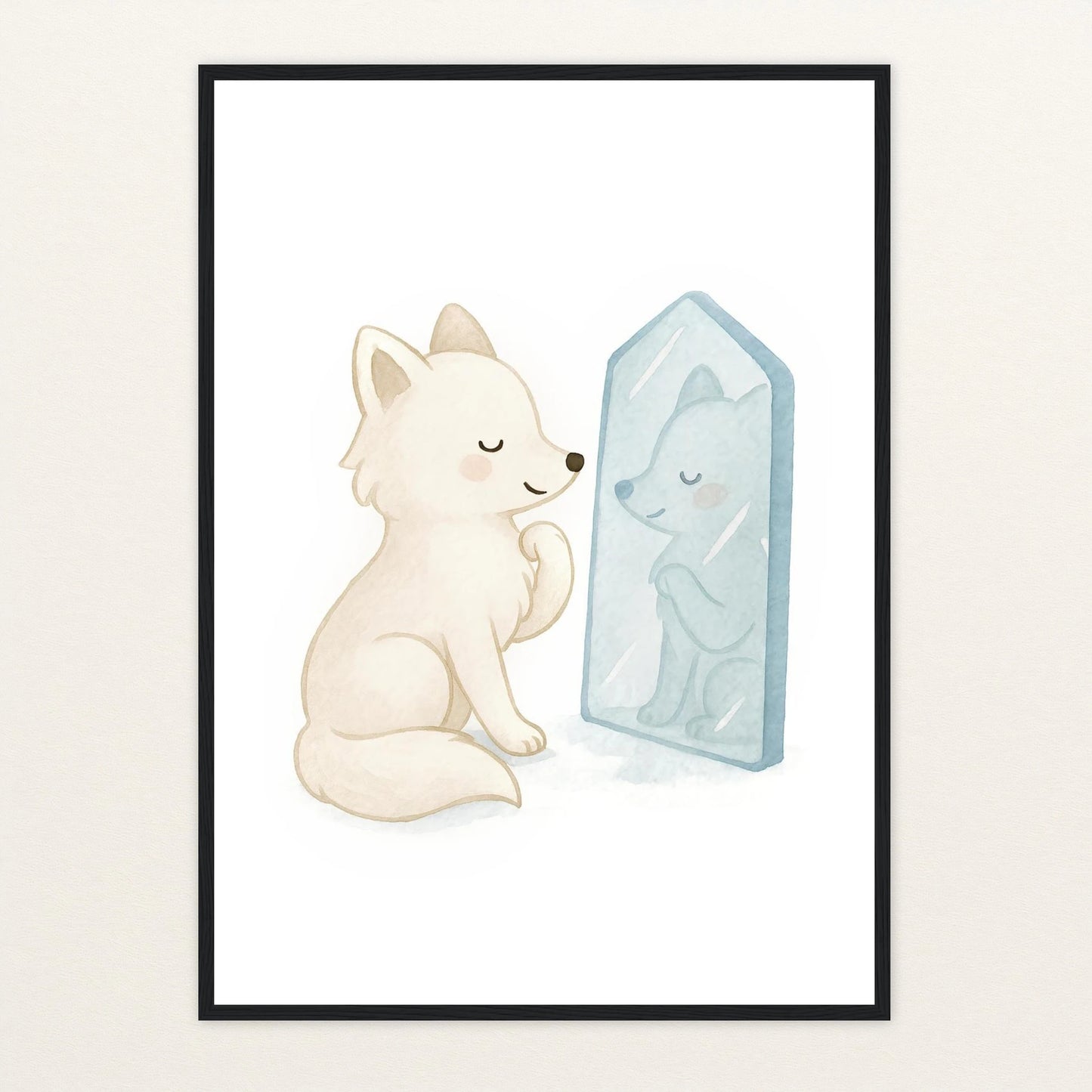 Pino der Polarfuchs - Motiv: "Spiegel" Poster mit Holzrahmen von tinylearner