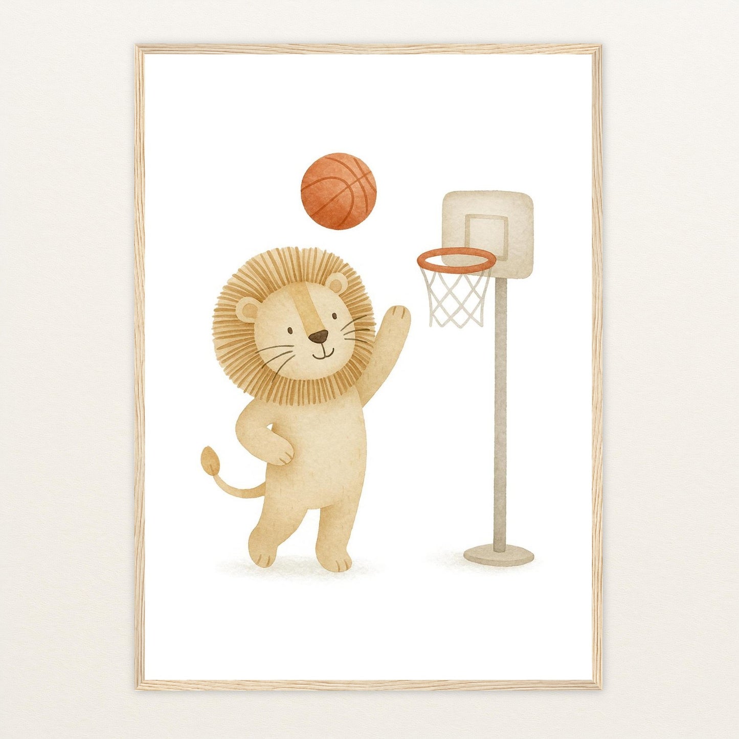 Leo der Löwe - Motiv: "Basketball" Poster mit Holzrahmen von tinylearner