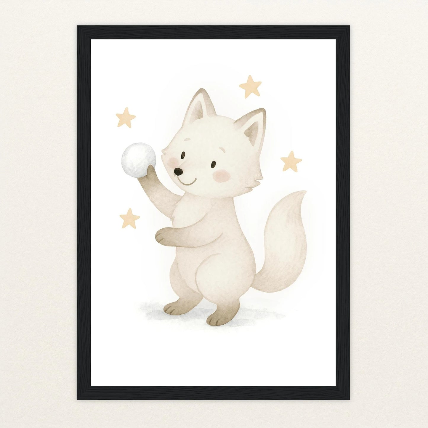 Pino der Polarfuchs - Motiv: "Schneeball" Poster mit Holzrahmen von tinylearner