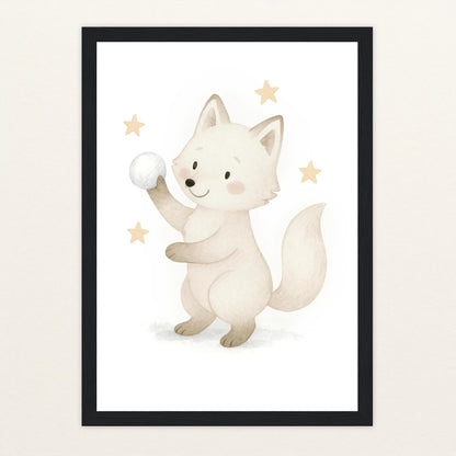 Pino der Polarfuchs - Motiv: "Schneeball" Poster mit Holzrahmen von tinylearner