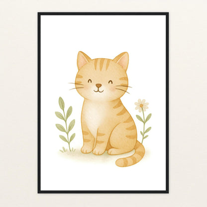 Kira die Katze Poster mit Holzrahmen von tinylearner