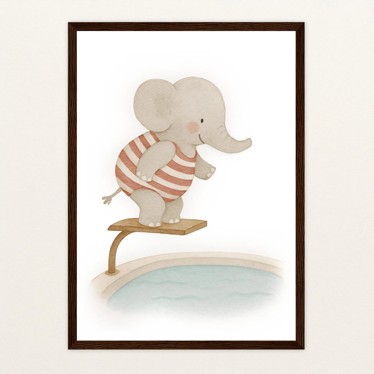 Emil der Elefant - Motiv: "Pool" Poster mit Holzrahmen von tinylearner