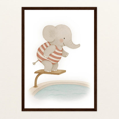 Emil der Elefant - Motiv: "Pool" Poster mit Holzrahmen von tinylearner