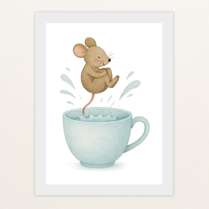 Mimi die Maus - Motiv: "Pool" Poster mit Holzrahmen von tinylearner