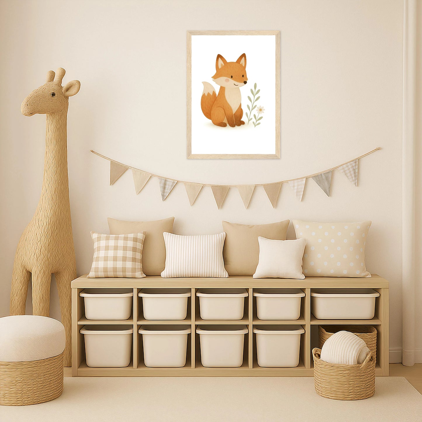 Finnegan der Fuchs Poster mit Holzrahmen von tinylearner