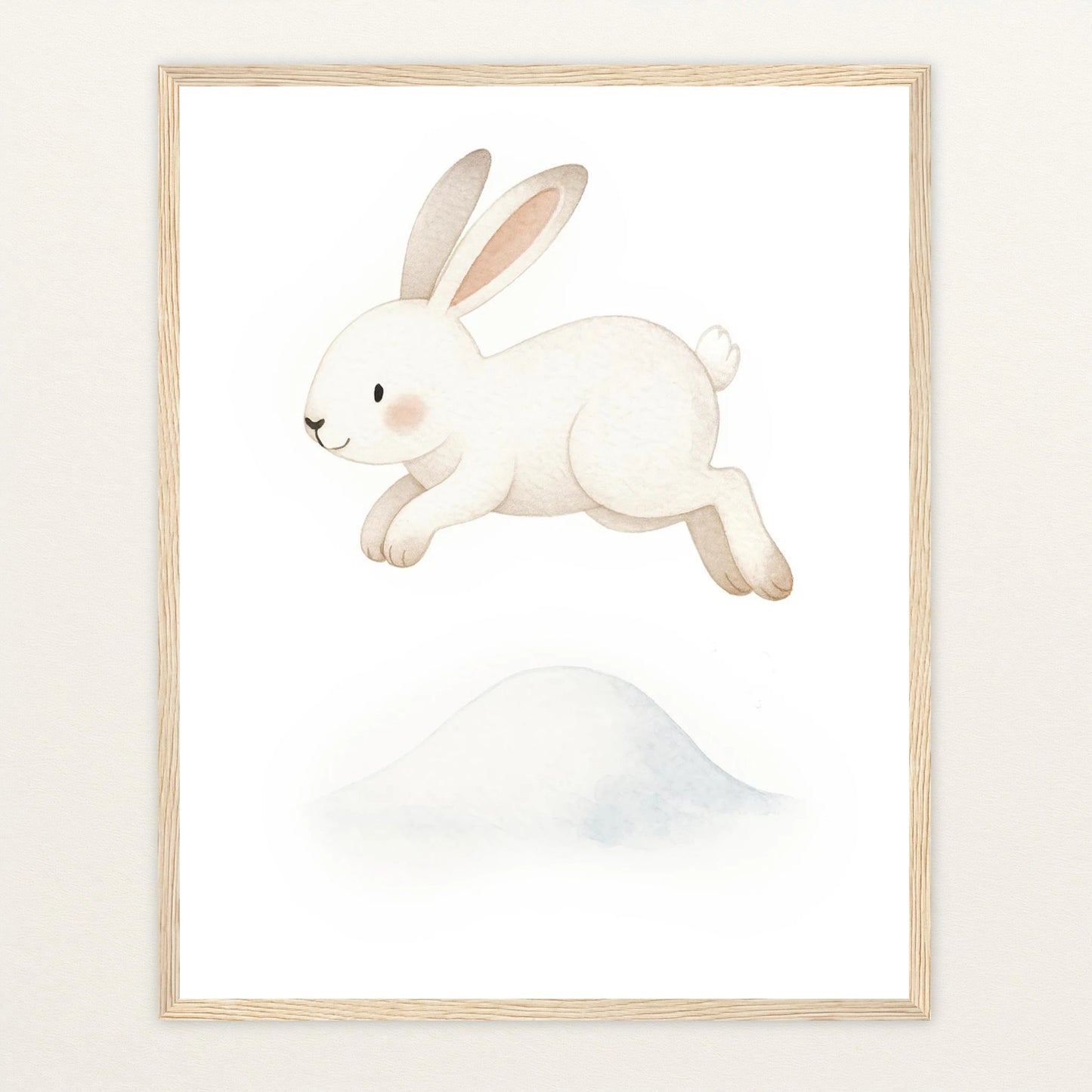 Sina der Schneehase - Motiv: "Schneehügel" Poster mit Holzrahmen von tinylearner