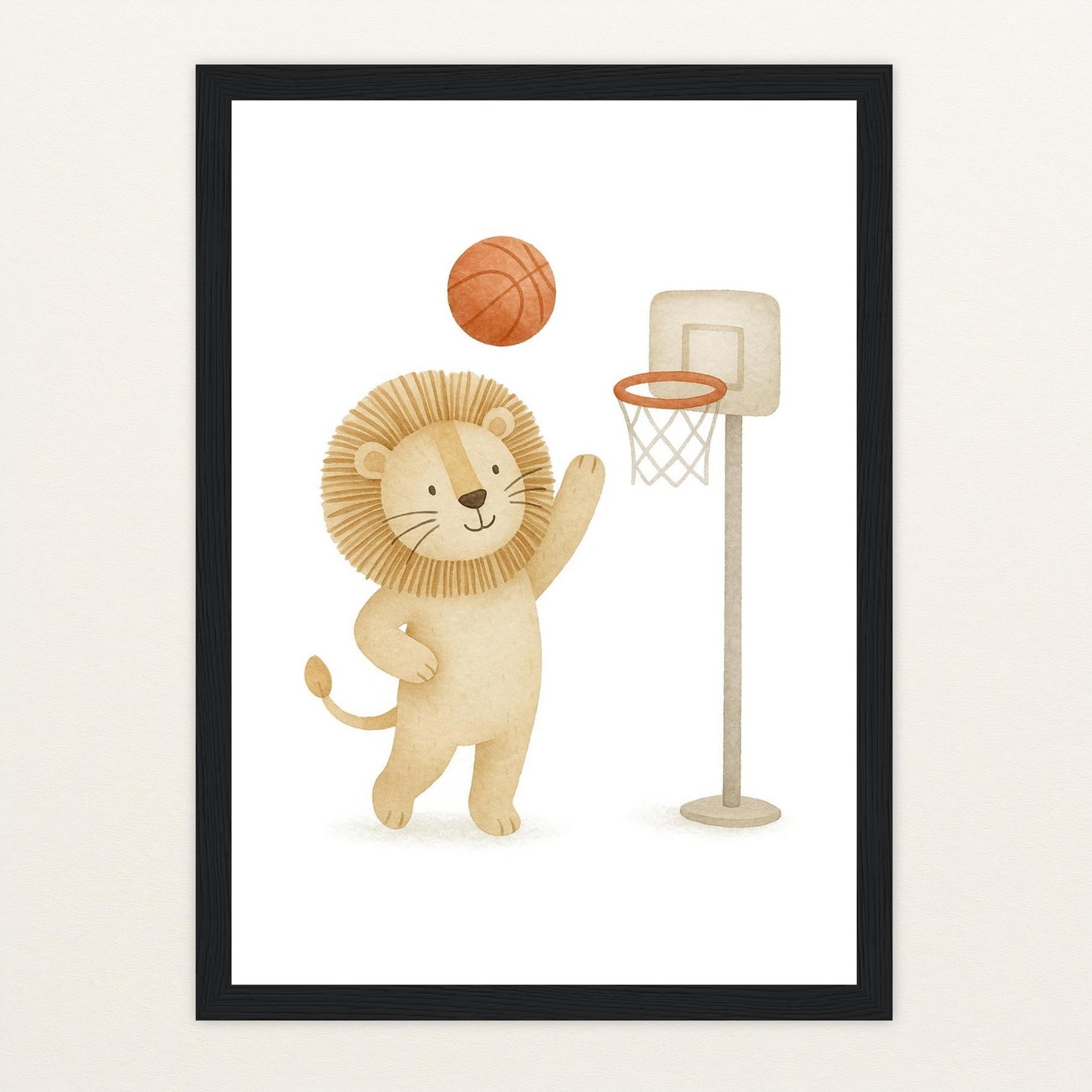 Leo der Löwe - Motiv: "Basketball" Poster mit Holzrahmen von tinylearner