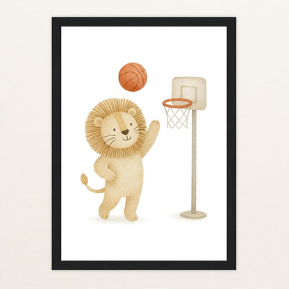 Leo der Löwe - Motiv: "Basketball" Poster mit Holzrahmen von tinylearner