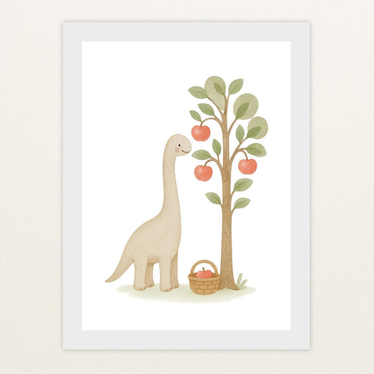 Dinosaurier Brachiosaurus - Motiv: "Apfelbaum" Poster mit Holzrahmen von tinylearner