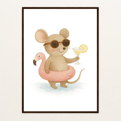 Mimi die Maus - Motiv: "Pooltag" Poster mit Holzrahmen von tinylearner
