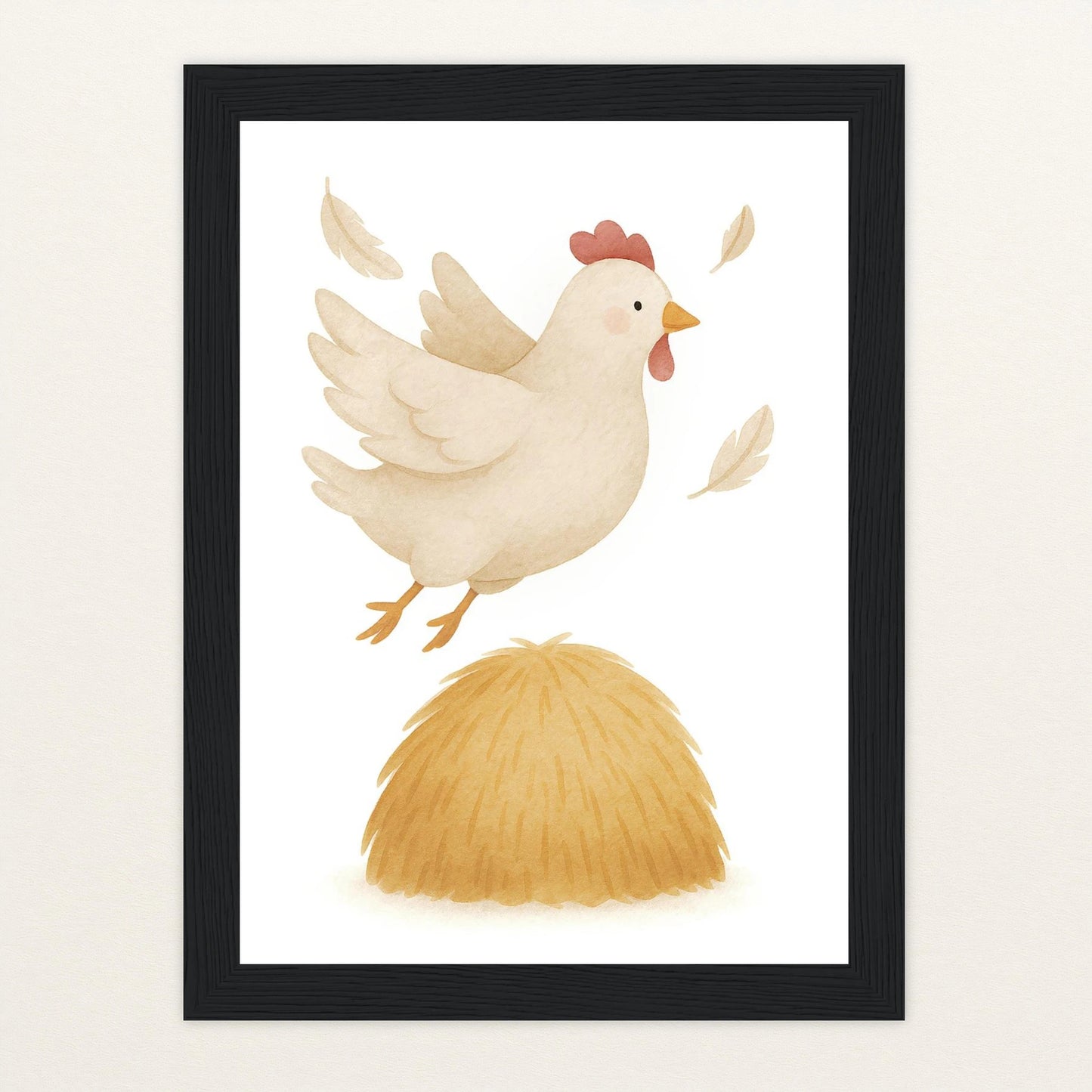 Hanni das Huhn - Motiv: "Heu" Poster mit Holzrahmen von tinylearner