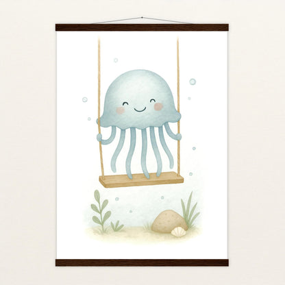 Quinn die Qualle - Motiv: "Schaukel" Poster mit Leisten von tinylearner