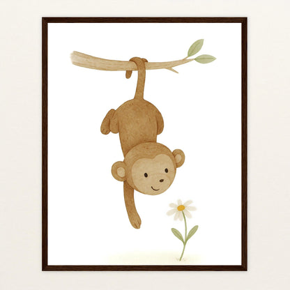 Aki der Affe - Motiv: "Gänseblümchen" Poster mit Holzrahmen von tinylearner