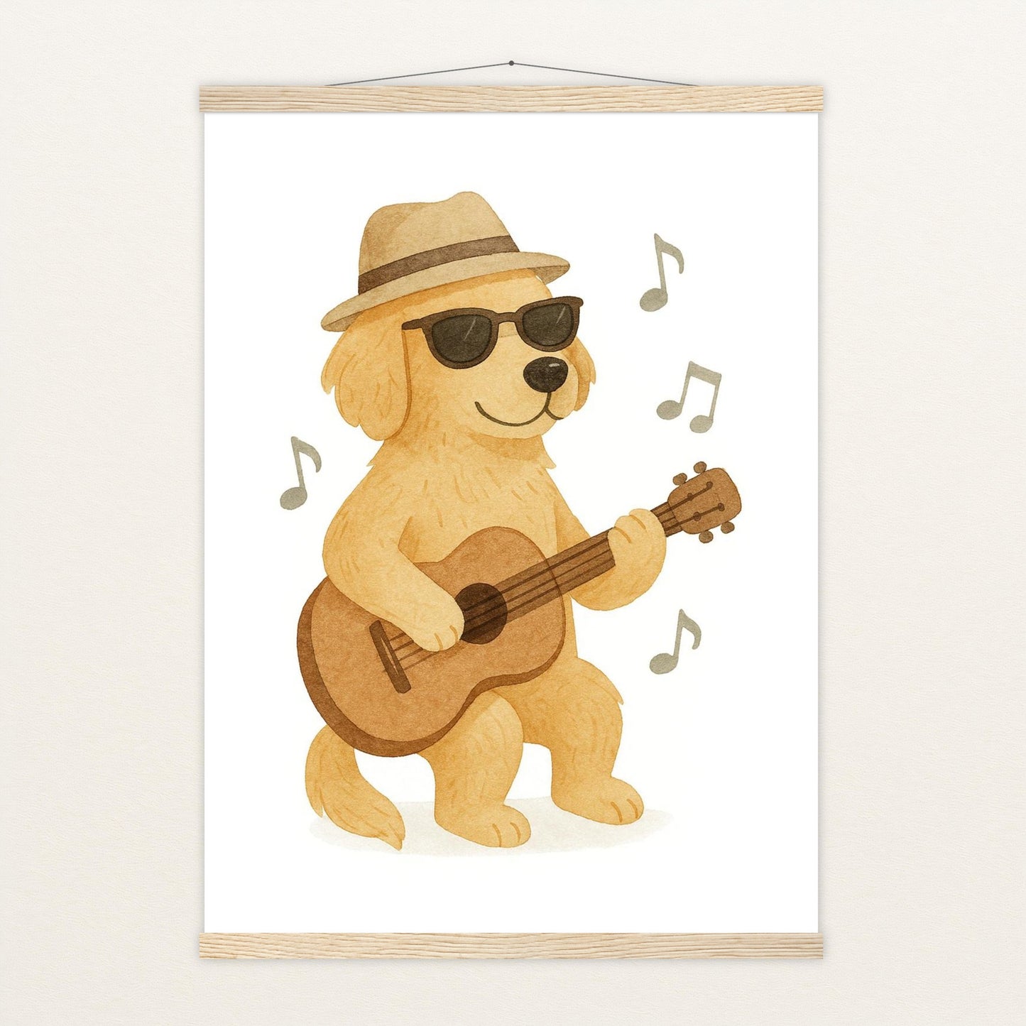 Hugo der Hund - Motiv: "Gitarre" Poster mit Leisten von tinylearner