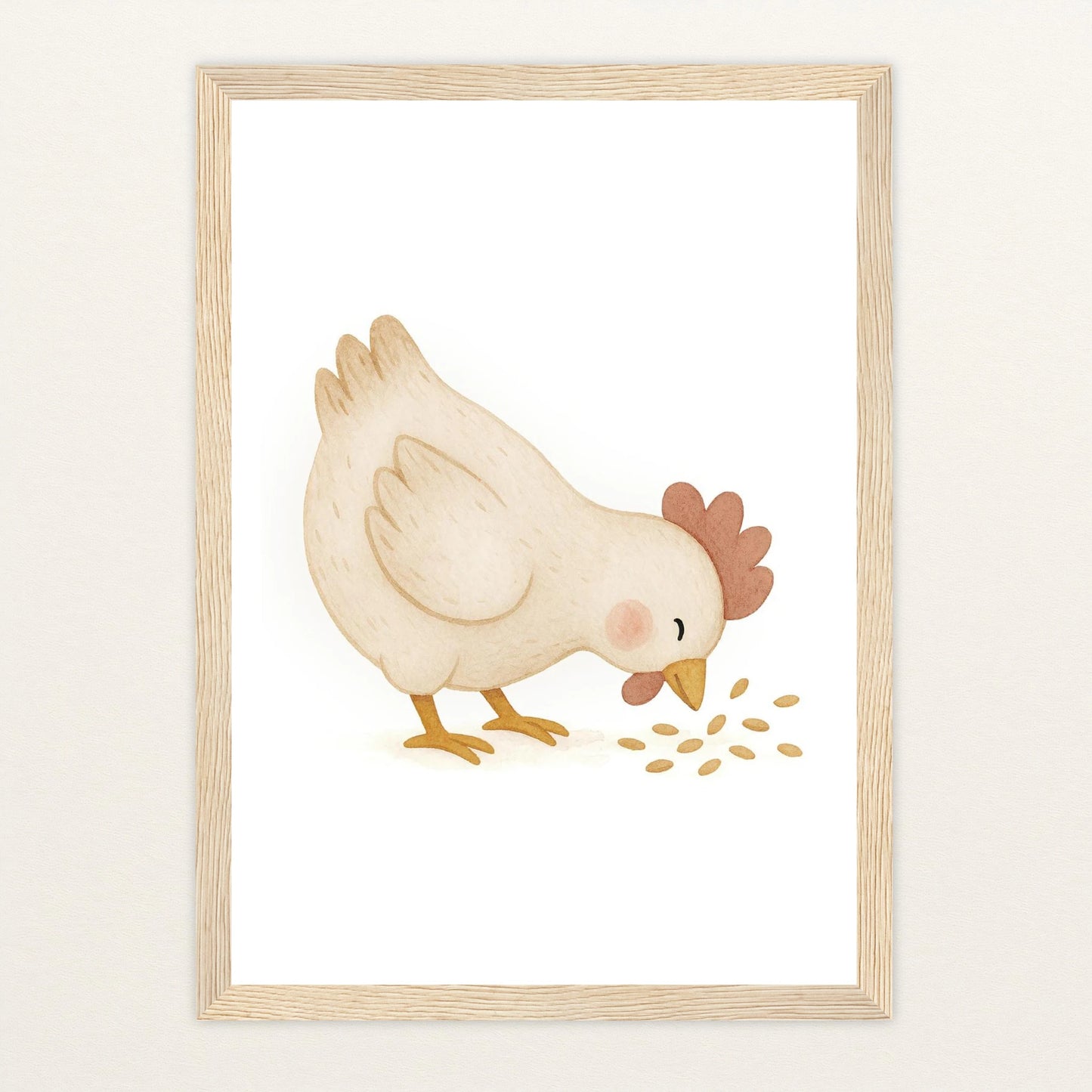 Hanni das Huhn - Motiv: "Körner" Poster mit Holzrahmen von tinylearner