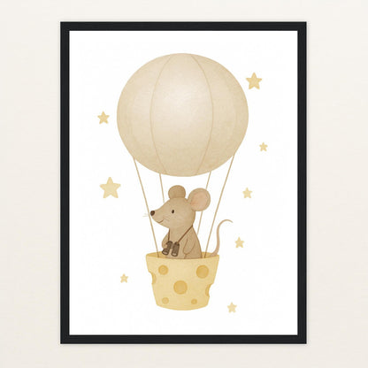 Mimi die Maus - Motiv: "Heißluftballon" Poster mit Holzrahmen von tinylearner