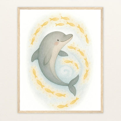 Dora der Delfin - Motiv: "Leuchtfische" Poster mit Holzrahmen von tinylearner