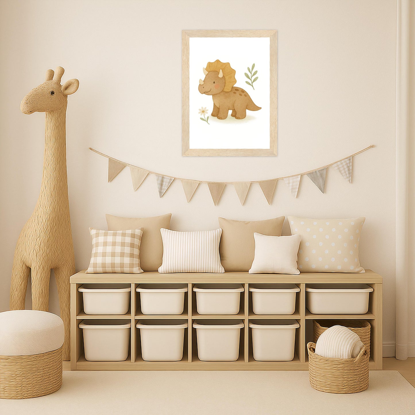 Dinosaurier Triceratops Poster mit Holzrahmen von tinylearner