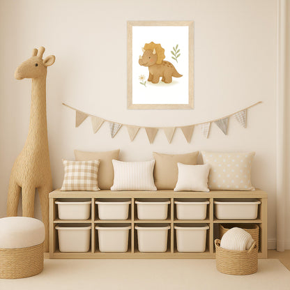 Dinosaurier Triceratops Poster mit Holzrahmen von tinylearner