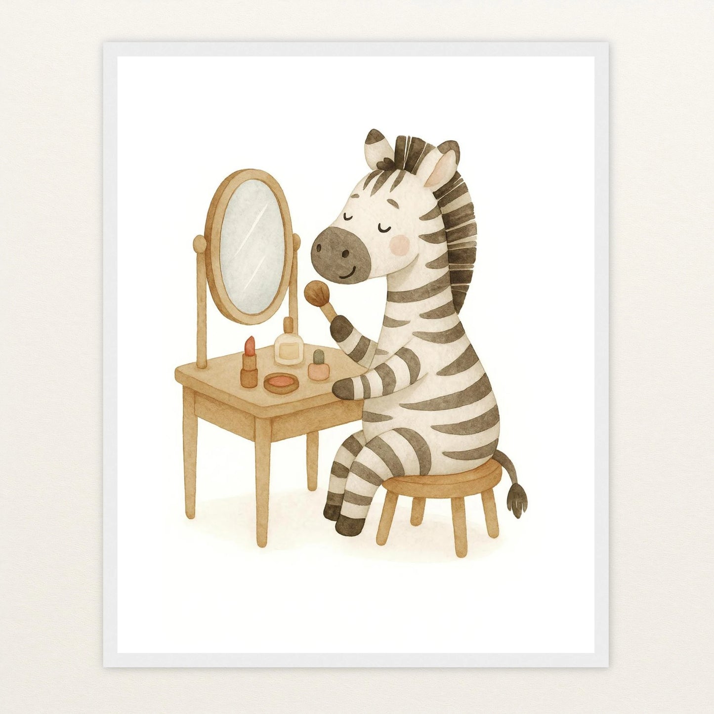 Zinni das Zebra - Motiv: "Schminken" Poster mit Holzrahmen von tinylearner