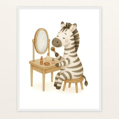 Zinni das Zebra - Motiv: "Schminken" Poster mit Holzrahmen von tinylearner
