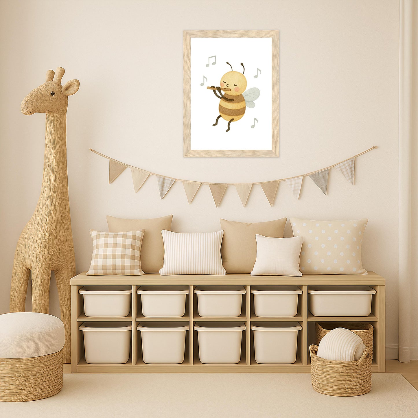 Bibi die Biene - Motiv: "Flöte" Poster mit Holzrahmen von tinylearner