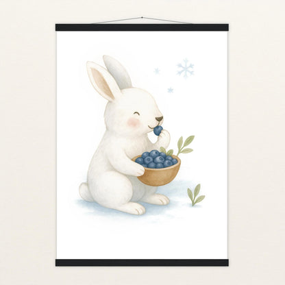 Sina der Schneehase - Motiv: "Blaubeeren" Poster mit Leisten von tinylearner