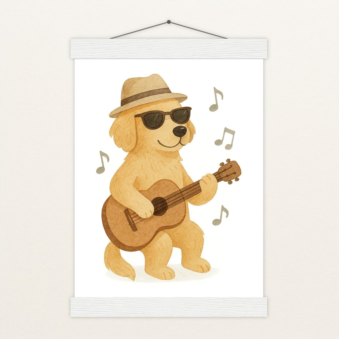 Hugo der Hund - Motiv: "Gitarre" Poster mit Leisten von tinylearner