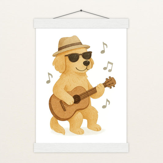 Hugo der Hund - Motiv: "Gitarre" Poster mit Leisten von tinylearner