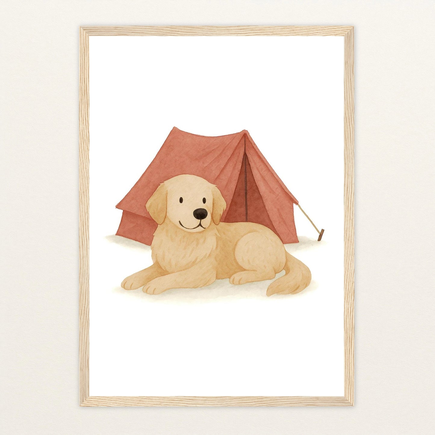 Hugo der Hund - Motiv: "Zelt" Poster mit Holzrahmen von tinylearner