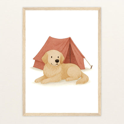 Hugo der Hund - Motiv: "Zelt" Poster mit Holzrahmen von tinylearner