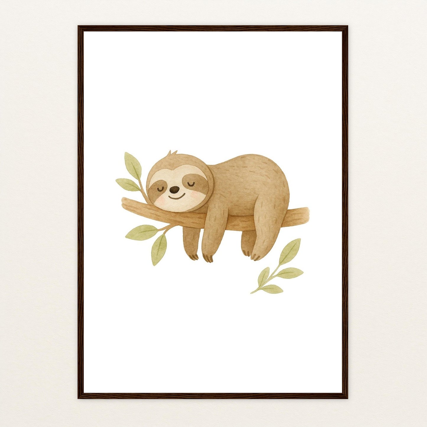 Fred das Faultier Poster mit Holzrahmen von tinylearner