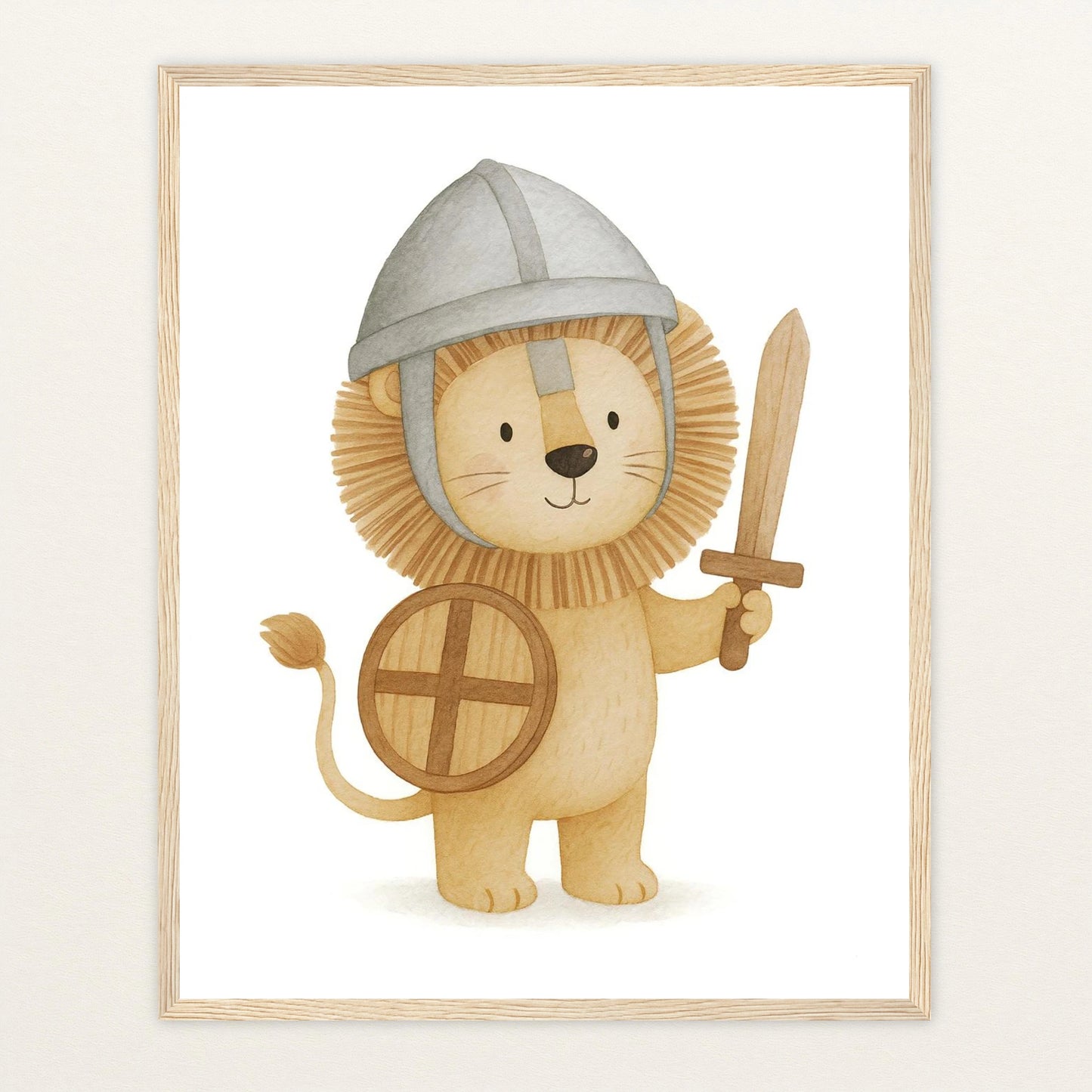 Leo der Löwe - Motiv: "Ritter" Poster mit Holzrahmen von tinylearner