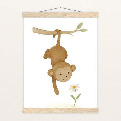 Aki der Affe - Motiv: "Gänseblümchen" Poster mit Leisten von tinylearner