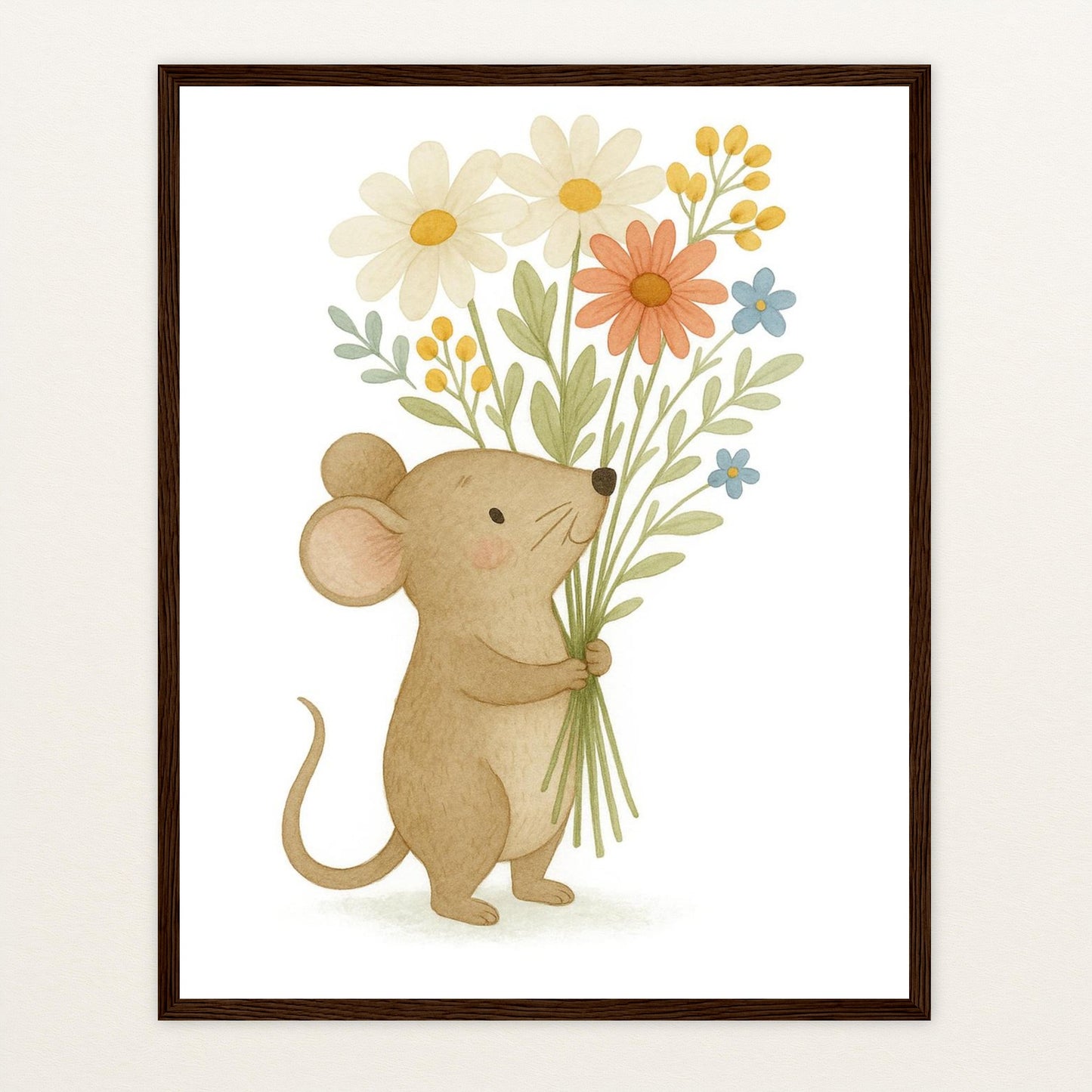 Mimi die Maus - Motiv: "Blumenstrauß" Poster mit Holzrahmen von tinylearner