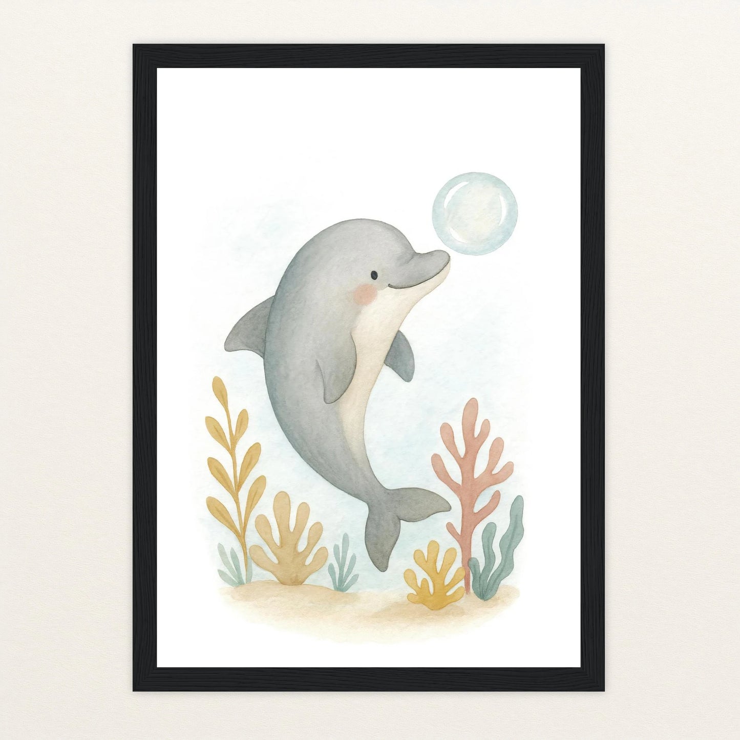 Dora der Delfin - Motiv: "Luftblase" Poster mit Holzrahmen von tinylearner