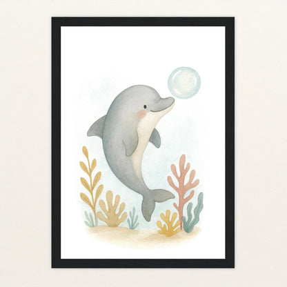 Dora der Delfin - Motiv: "Luftblase" Poster mit Holzrahmen von tinylearner