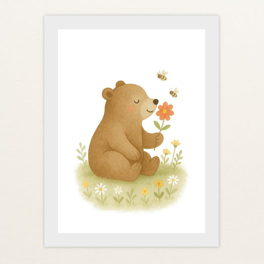 Balu der Bär - Motiv: "Blume" Poster mit Holzrahmen von tinylearner