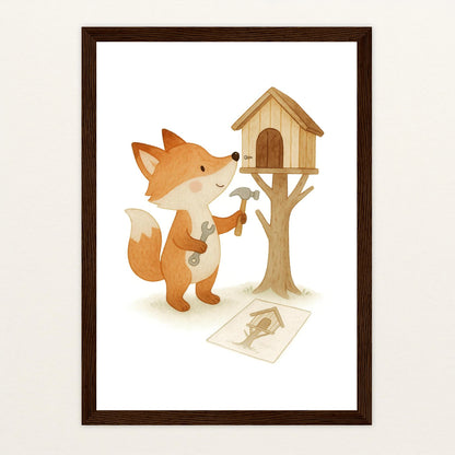 Finnegan der Fuchs - Motiv: "Baumhaus" Poster mit Holzrahmen von tinylearner
