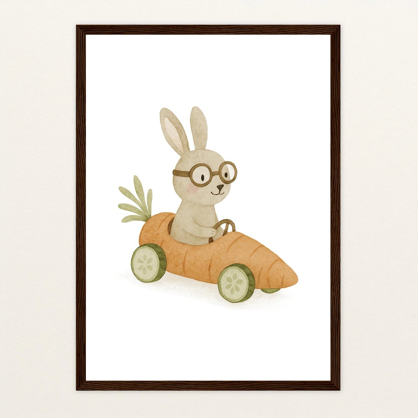 Holly der Hase - Motiv: "Rennmöhre" Poster mit Holzrahmen von tinylearner