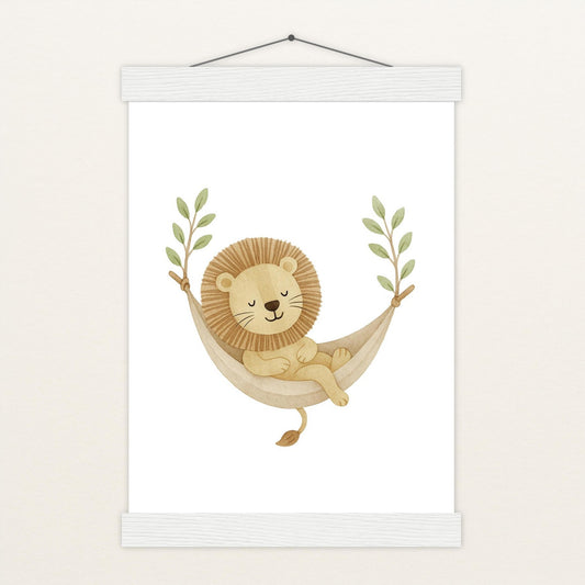 Leo der Löwe - Motiv: "Hängematte" Poster mit Leisten von tinylearner