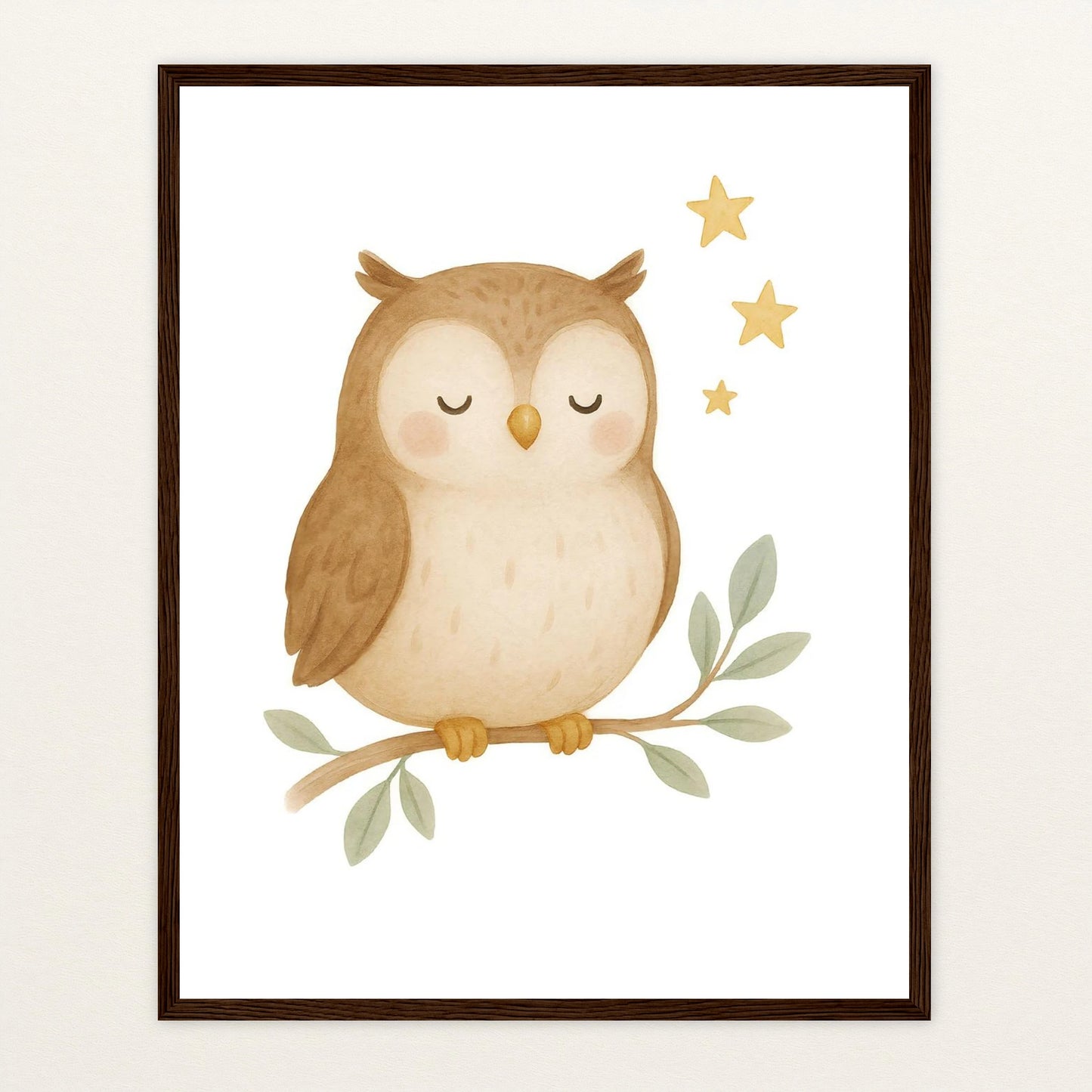 Emmi die Eule Poster mit Holzrahmen von tinylearner