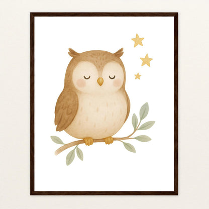 Emmi die Eule Poster mit Holzrahmen von tinylearner