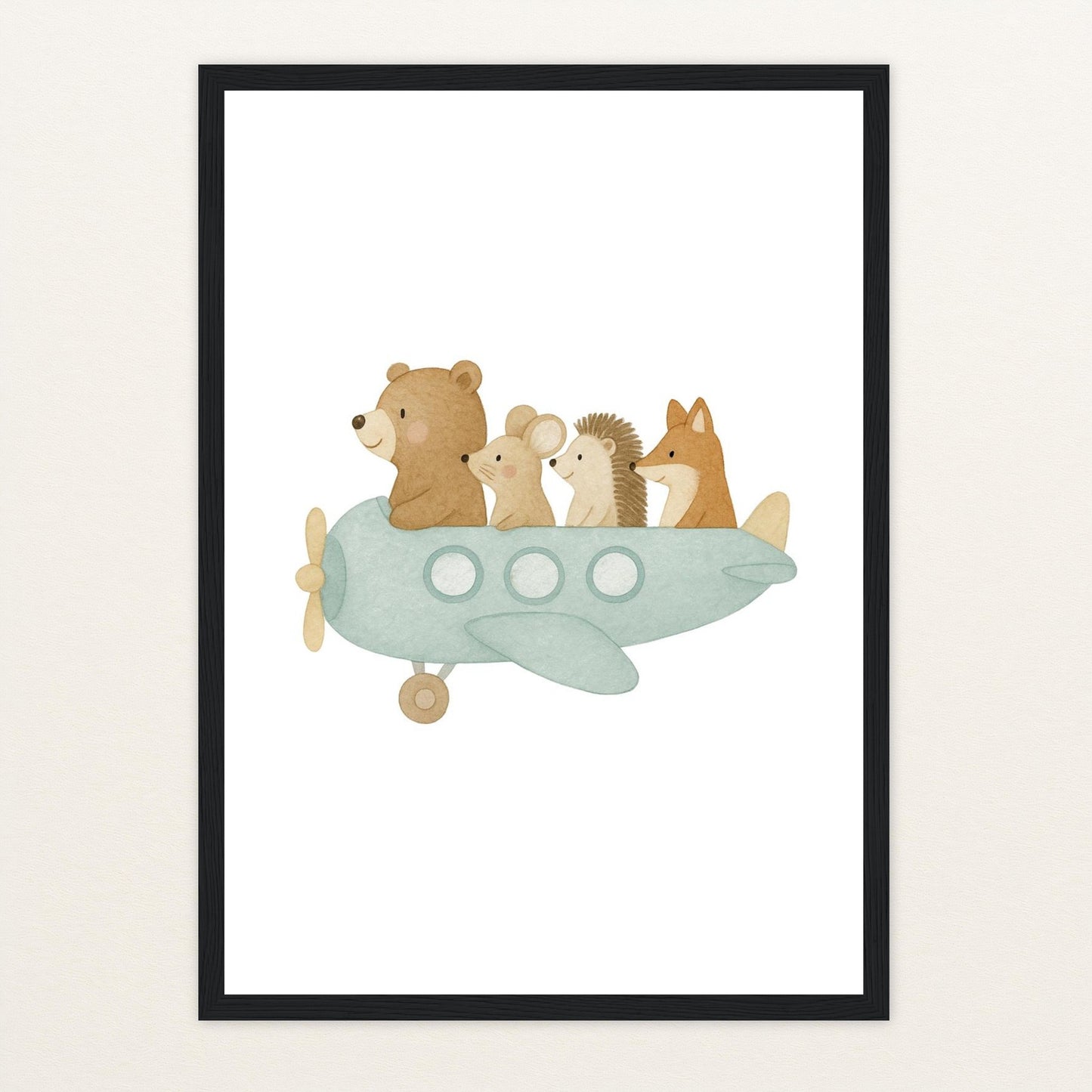 Tierfreunde - Motiv: "Flugzeug" Poster mit Holzrahmen von tinylearner